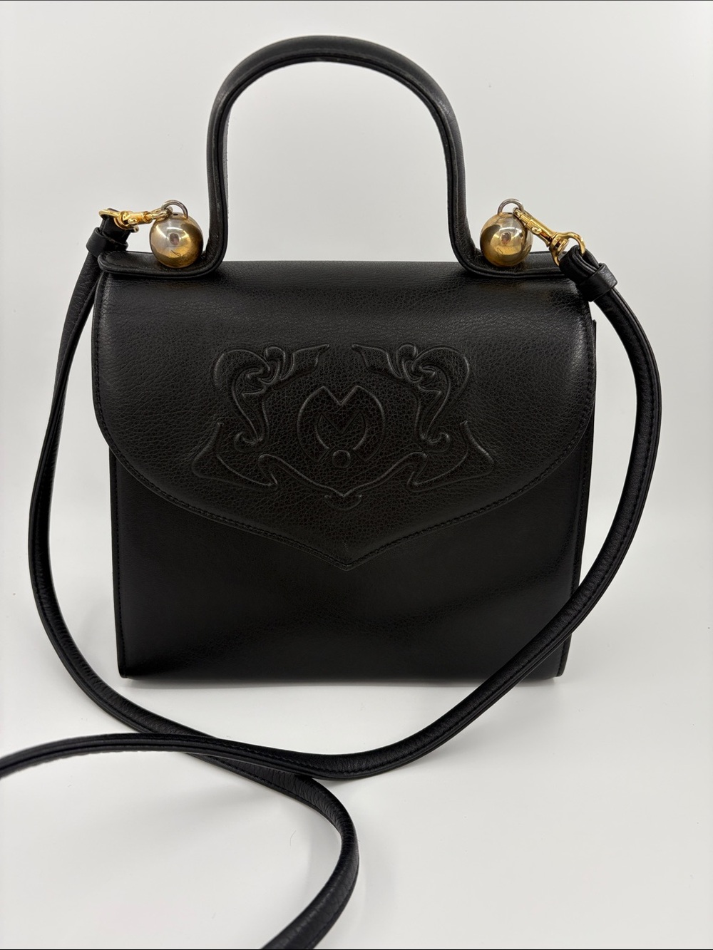 Mela Schon circa 1970-1980 Satchel with Embossed Flap and Gold Accents